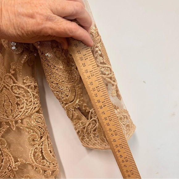 TFNC Paris Dress gold sequin sheer fully lined party mini dress size size 10 - Picture 15 of 15